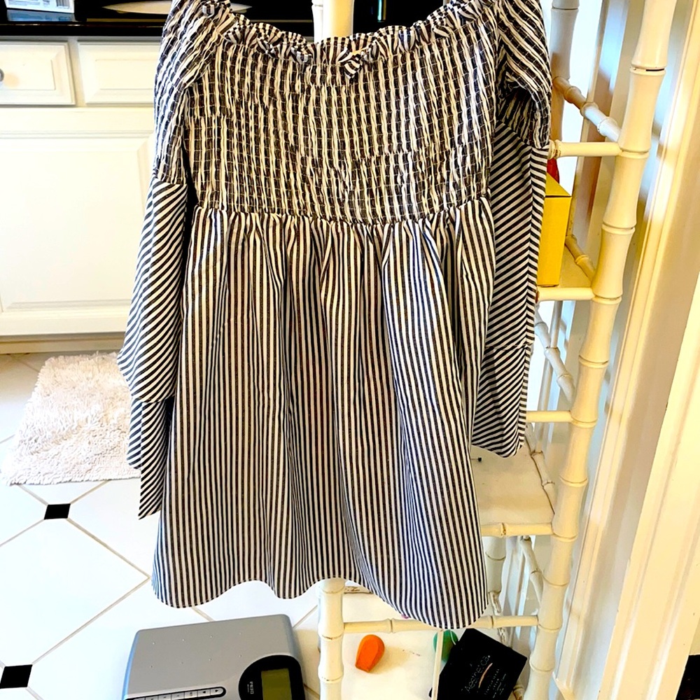striped bell sleeved mini dress